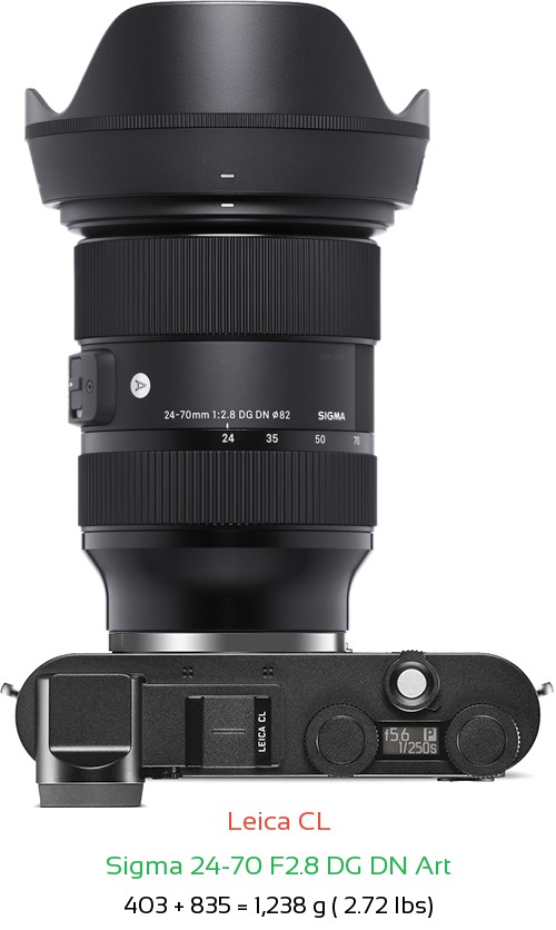Leica CL with Sigma 24-70 F2.8 DG DN Art Lens Size