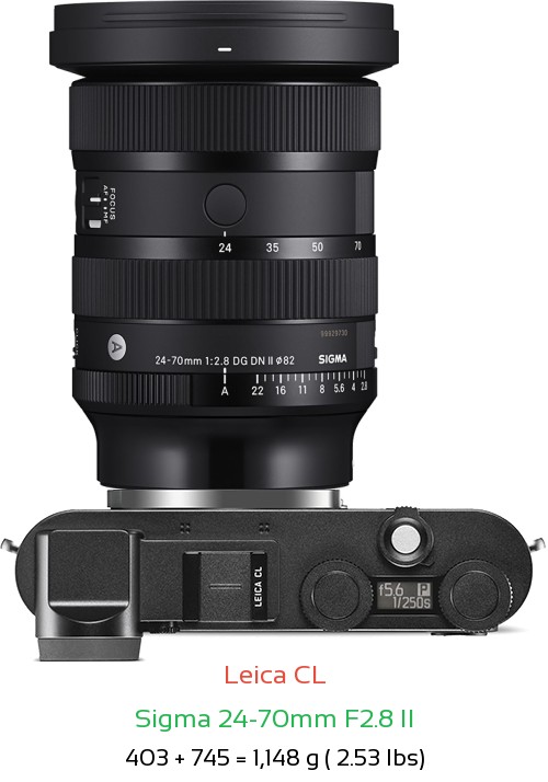 Leica CL with Sigma 24-70mm F2.8 II Lens Size