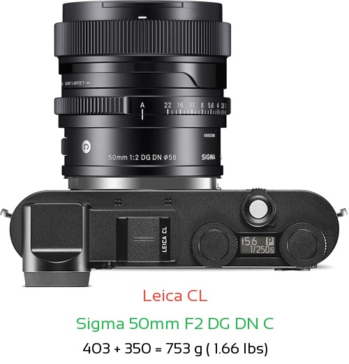 Leica CL with Sigma 50mm F2 C Lens Size