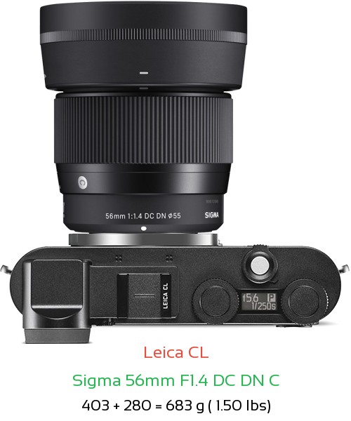 Leica CL with Sigma 56mm F1.4 DC DN C Lens Size