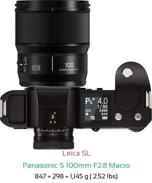 Leica SL with Panasonic S 100mm F2.8 Macro Lens Size