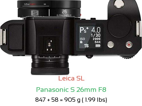 Leica SL with Panasonic S 26mm F8 Lens Size
