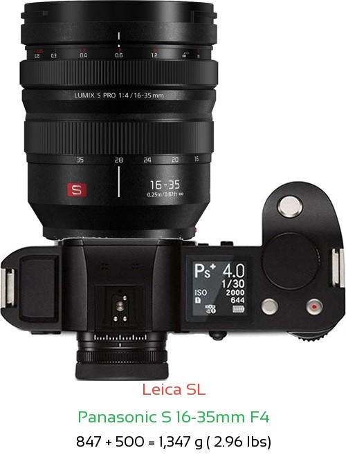 Leica SL with Panasonic S 16-35mm F4 Lens Size