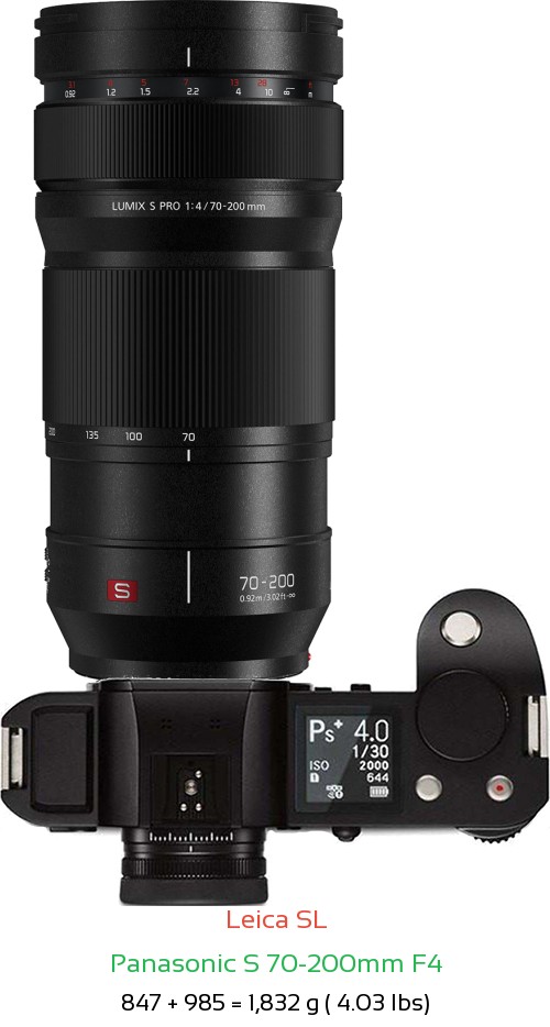 Leica SL with Panasonic S 70-200mm F4 Lens Size