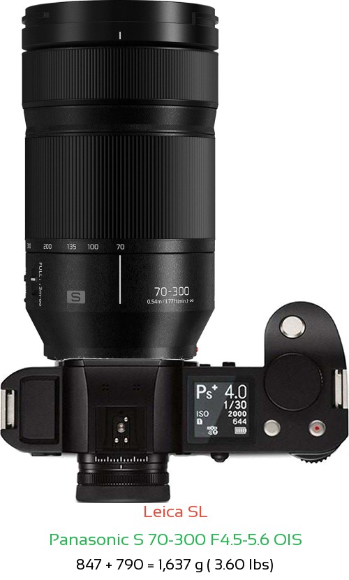 Leica SL with Panasonic S 70-300 F4.5-5.6 OIS Lens Size
