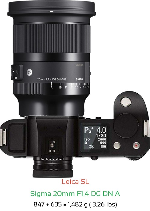 Leica SL with Sigma 20mm F1.4 DG DN A Lens Size