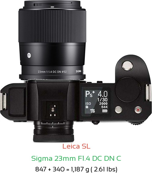 Leica SL with Sigma 23mm F1.4 DC DN C Lens Size