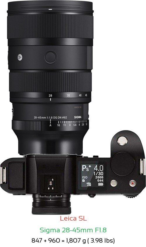 Leica SL with Sigma 28-45mm F1.8 Lens Size