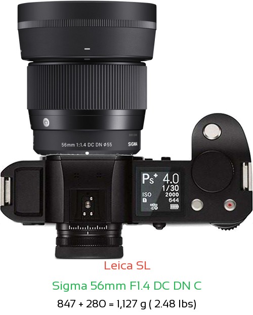 Leica SL with Sigma 56mm F1.4 DC DN C Lens Size