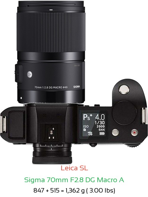 Leica SL with Sigma 70mm F2.8 DG Macro A Lens Size
