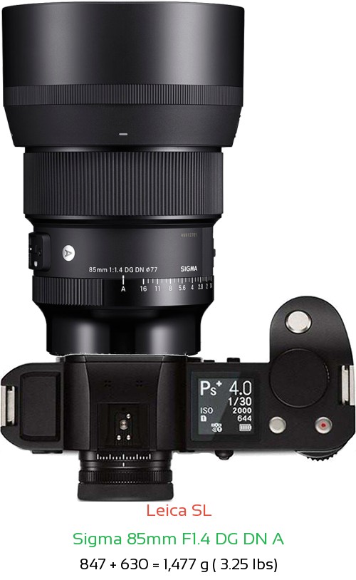 Leica SL with Sigma 85mm F1.4 DG DN A Lens Size