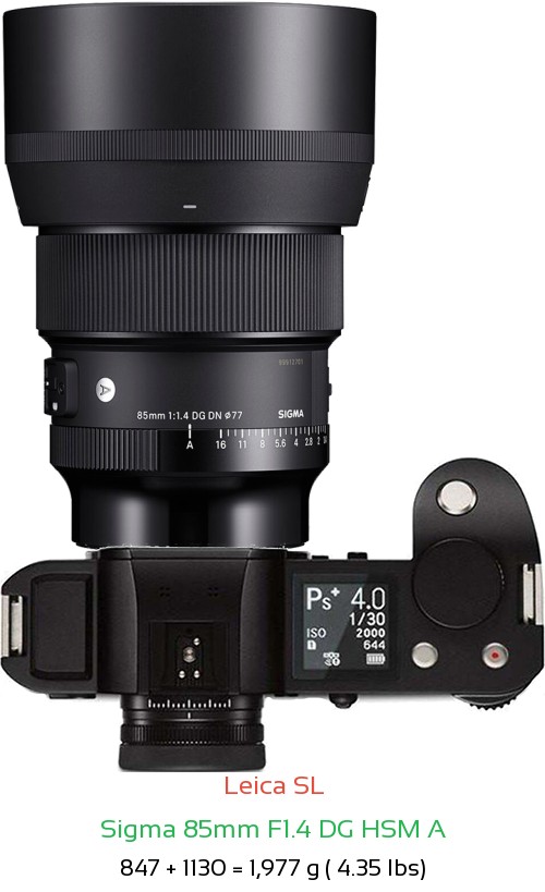 Leica SL with Sigma 85mm F1.4 DG HSM A Lens Size