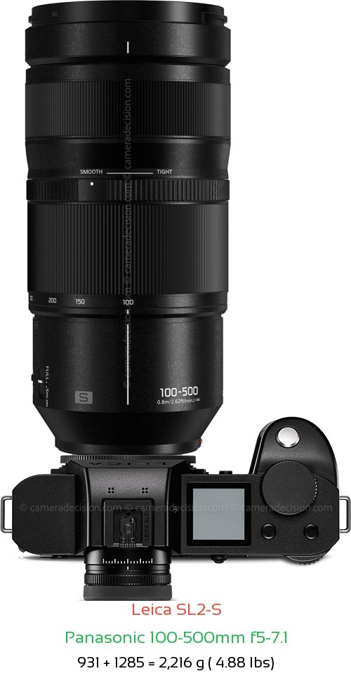 Leica SL2-S with Panasonic 100-500mm f5-7.1 Lens Size