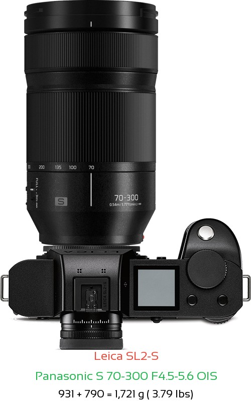 Leica SL2-S with Panasonic S 70-300 F4.5-5.6 OIS Lens Size