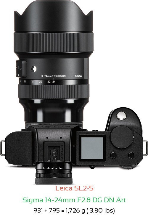 Leica SL2-S with Sigma 14-24mm F2.8 DG DN Art Lens Size