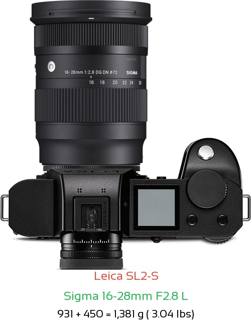 Leica SL2-S with Sigma 16-28mm F2.8 L Lens Size