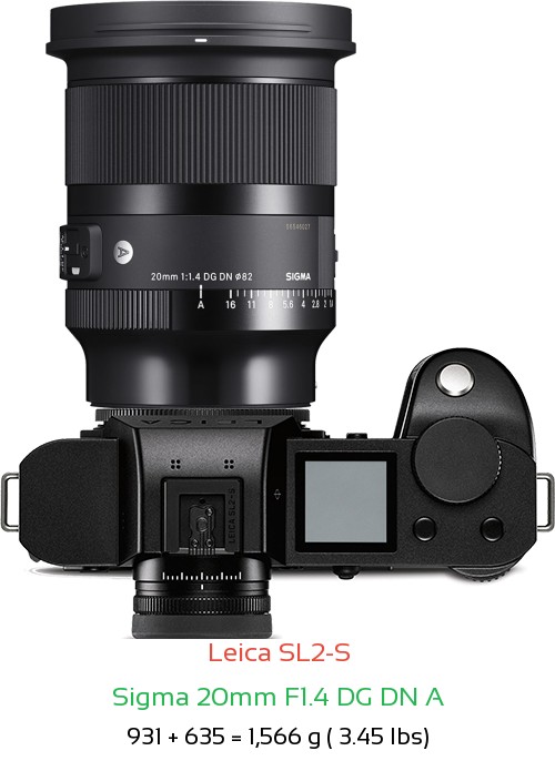 Leica SL2-S with Sigma 20mm F1.4 DG DN A Lens Size