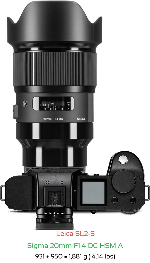 Leica SL2-S with Sigma 20mm F1.4 DG HSM A Lens Size