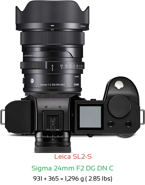 Leica SL2-S with Sigma 24mm F2 DG DN C Lens Size