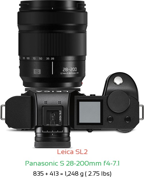 Leica SL2 with Panasonic S 28-200mm f4-7.1 Lens Size