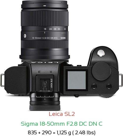 Leica SL2 with Sigma 18-50mm F2.8 DC DN C Lens Size