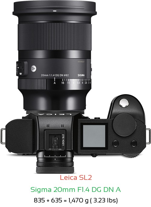 Leica SL2 with Sigma 20mm F1.4 DG DN A Lens Size