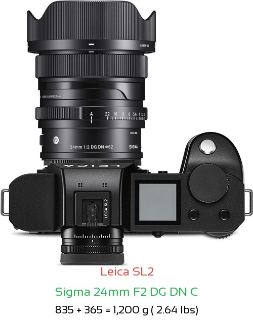 Leica SL2 with Sigma 24mm F2 DG DN C Lens Size