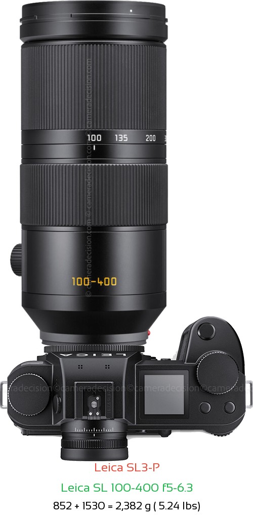 Leica SL3-P with Leica SL 100-400 f5-6.3 Lens Size