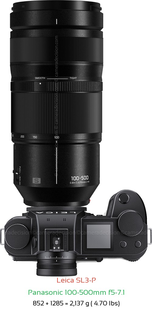 Leica SL3-P with Panasonic 100-500mm f5-7.1 Lens Size
