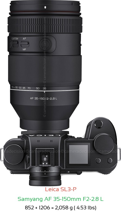 Leica SL3-P with Samyang AF 35-150mm F2-2.8 L Lens Size