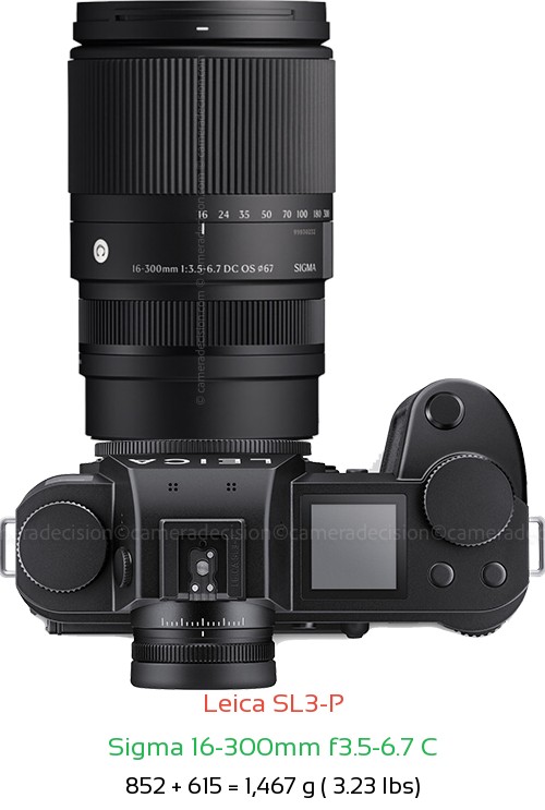 Leica SL3-P with Sigma 16-300mm f3.5-6.7 C Lens Size