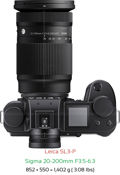 Leica SL3-P with Sigma 20-200mm F3.5-6.3 Lens Size