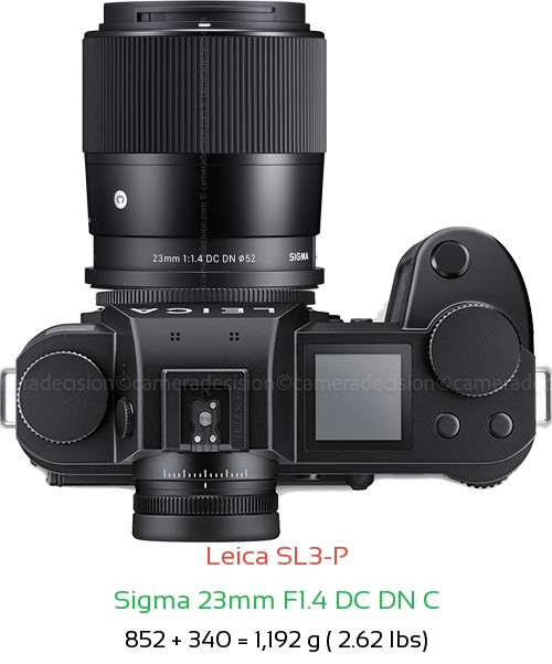 Leica SL3-P with Sigma 23mm F1.4 DC DN C Lens Size