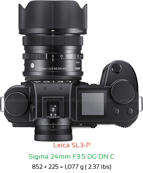 Leica SL3-P with Sigma 24mm F3.5 DG DN C Lens Size