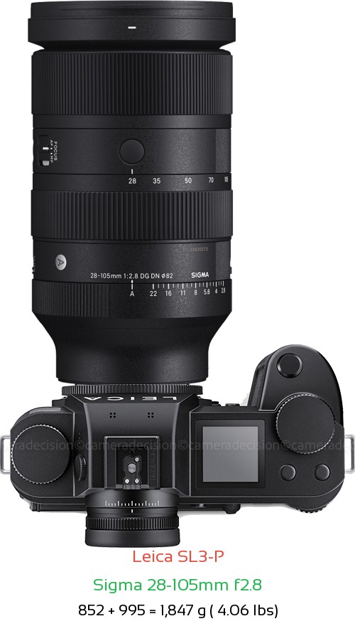Leica SL3-P with Sigma 28-105mm f2.8 Lens Size