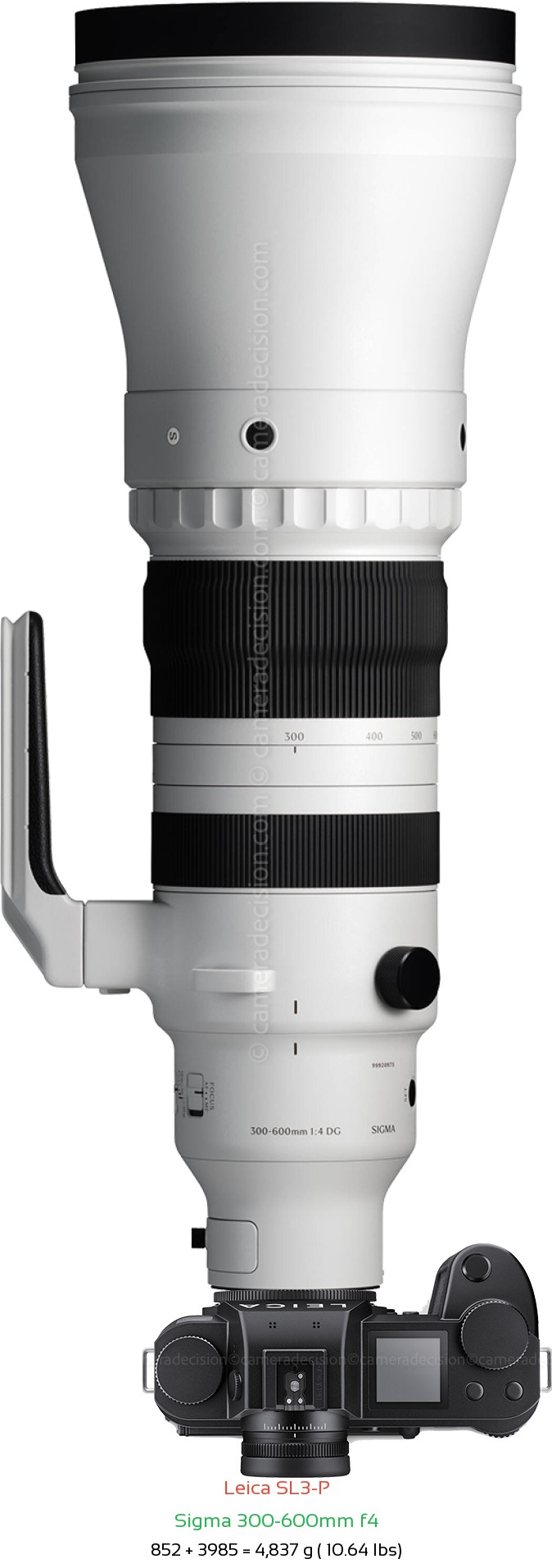 Leica SL3-P with Sigma 300-600mm f4 Lens Size