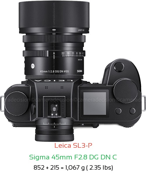 Leica SL3-P with Sigma 45mm F2.8 DG DN C Lens Size