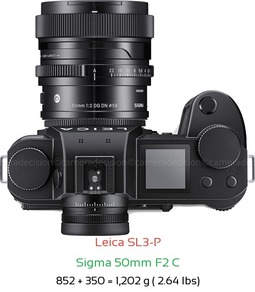 Leica SL3-P with Sigma 50mm F2 C Lens Size