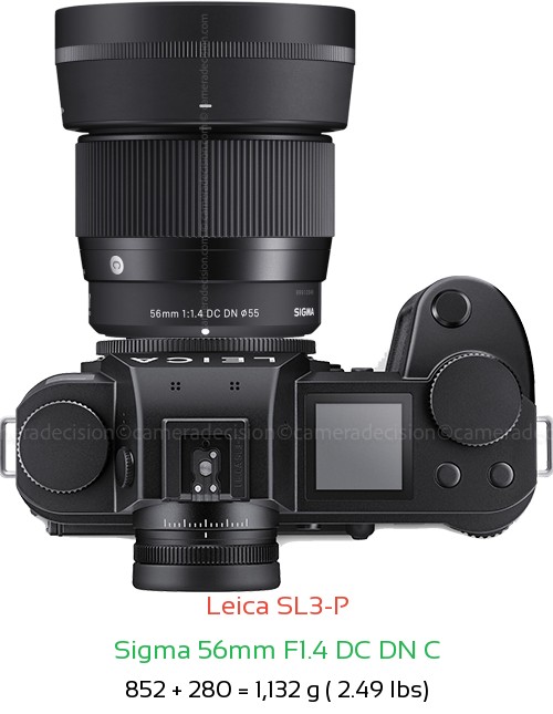 Leica SL3-P with Sigma 56mm F1.4 DC DN C Lens Size
