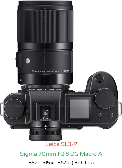 Leica SL3-P with Sigma 70mm F2.8 DG Macro A Lens Size
