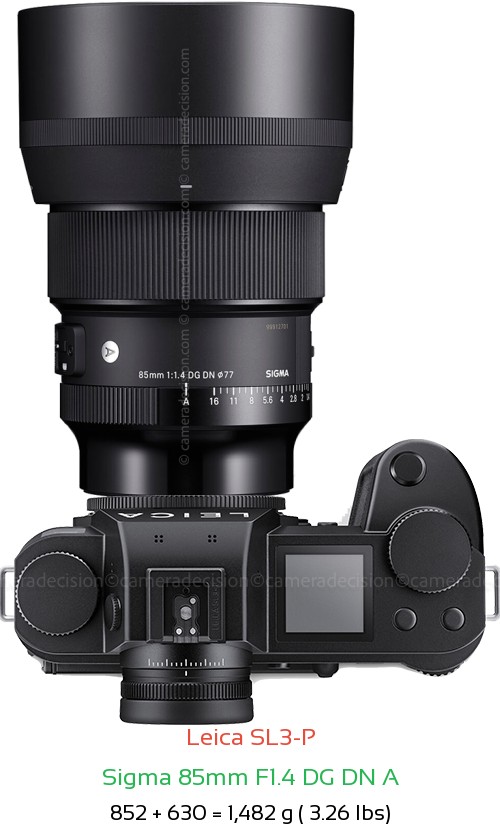 Leica SL3-P with Sigma 85mm F1.4 DG DN A Lens Size