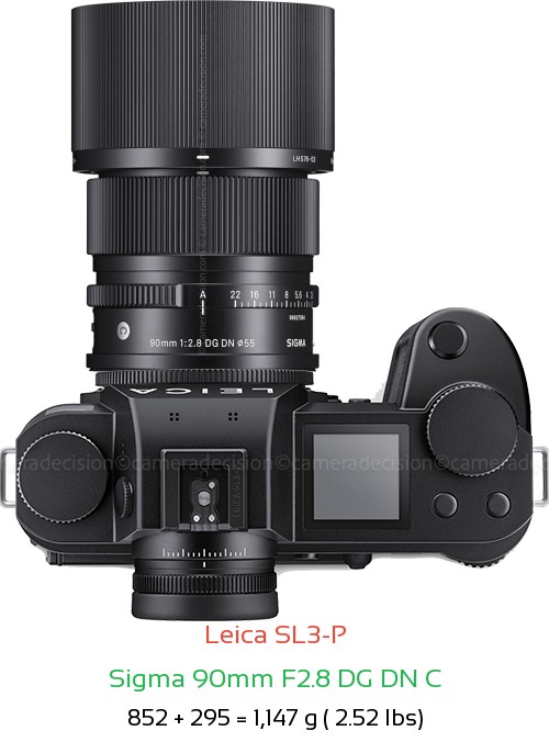 Leica SL3-P with Sigma 90mm F2.8 DG DN C Lens Size
