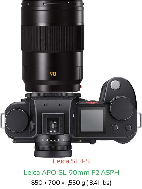 Leica SL3-S with Leica APO-SL 90mm F2 ASPH Lens Size