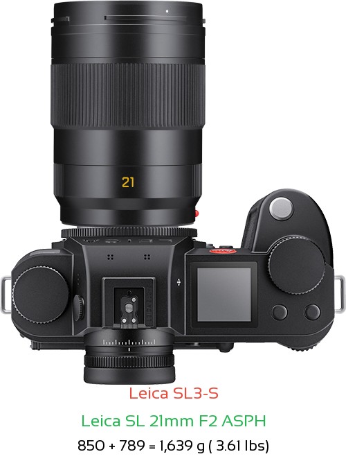 Leica SL3-S with Leica SL 21mm F2 ASPH Lens Size