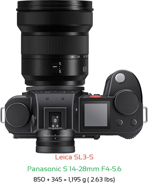 Leica SL3-S with Panasonic S 14-28mm F4-5.6 Lens Size