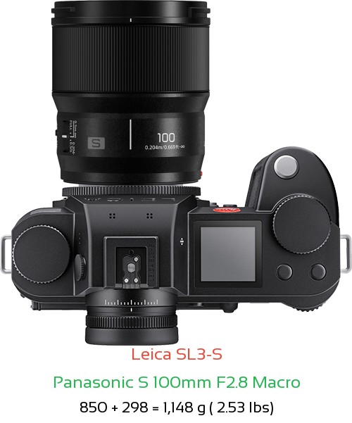 Leica SL3-S with Panasonic S 100mm F2.8 Macro Lens Size
