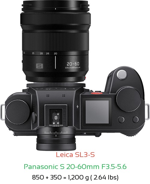 Leica SL3-S with Panasonic S 20-60mm F3.5-5.6 Lens Size