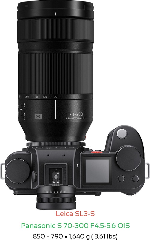 Leica SL3-S with Panasonic S 70-300 F4.5-5.6 OIS Lens Size