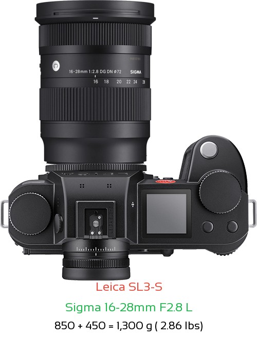 Leica SL3-S with Sigma 16-28mm F2.8 L Lens Size