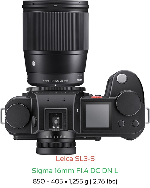 Leica SL3-S with Sigma 16mm F1.4 DC DN L Lens Size